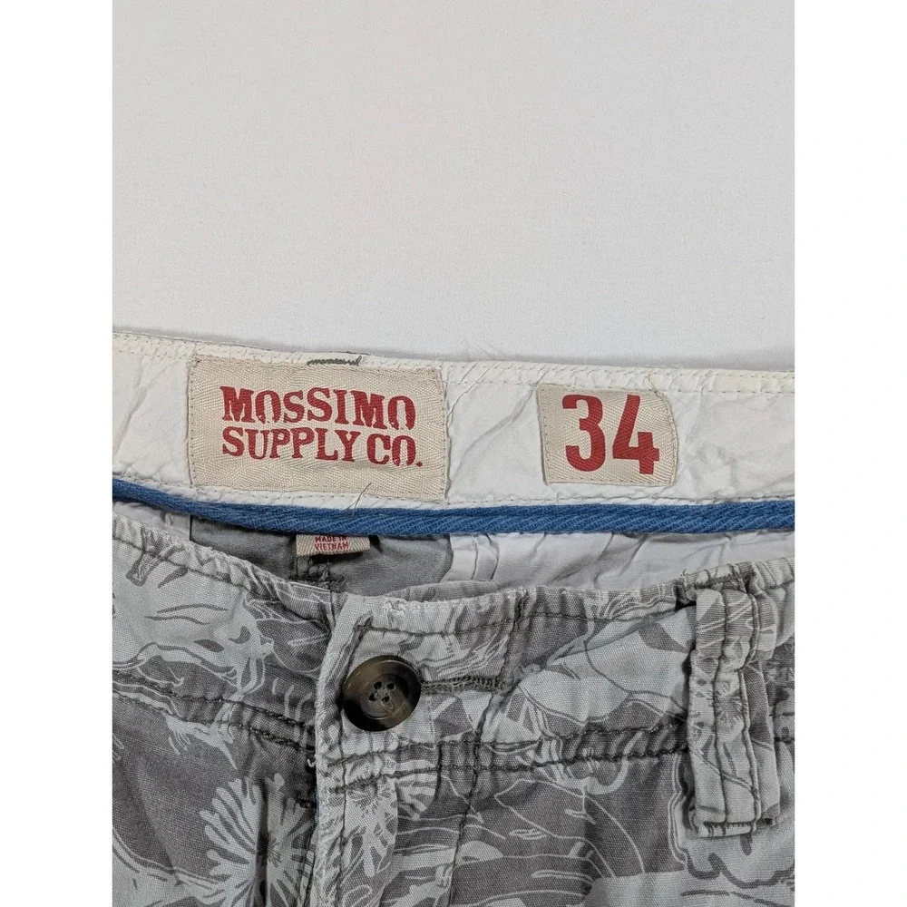 Mossimo Supply Co Mens Grey Floral Hibiscus Tropical Cargo Shorts Size 34